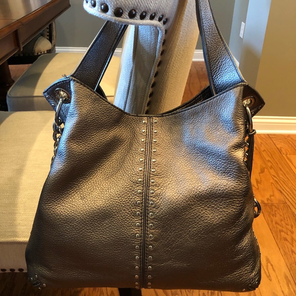 Michael Kors Astor Leather Silver Pewter Handbag